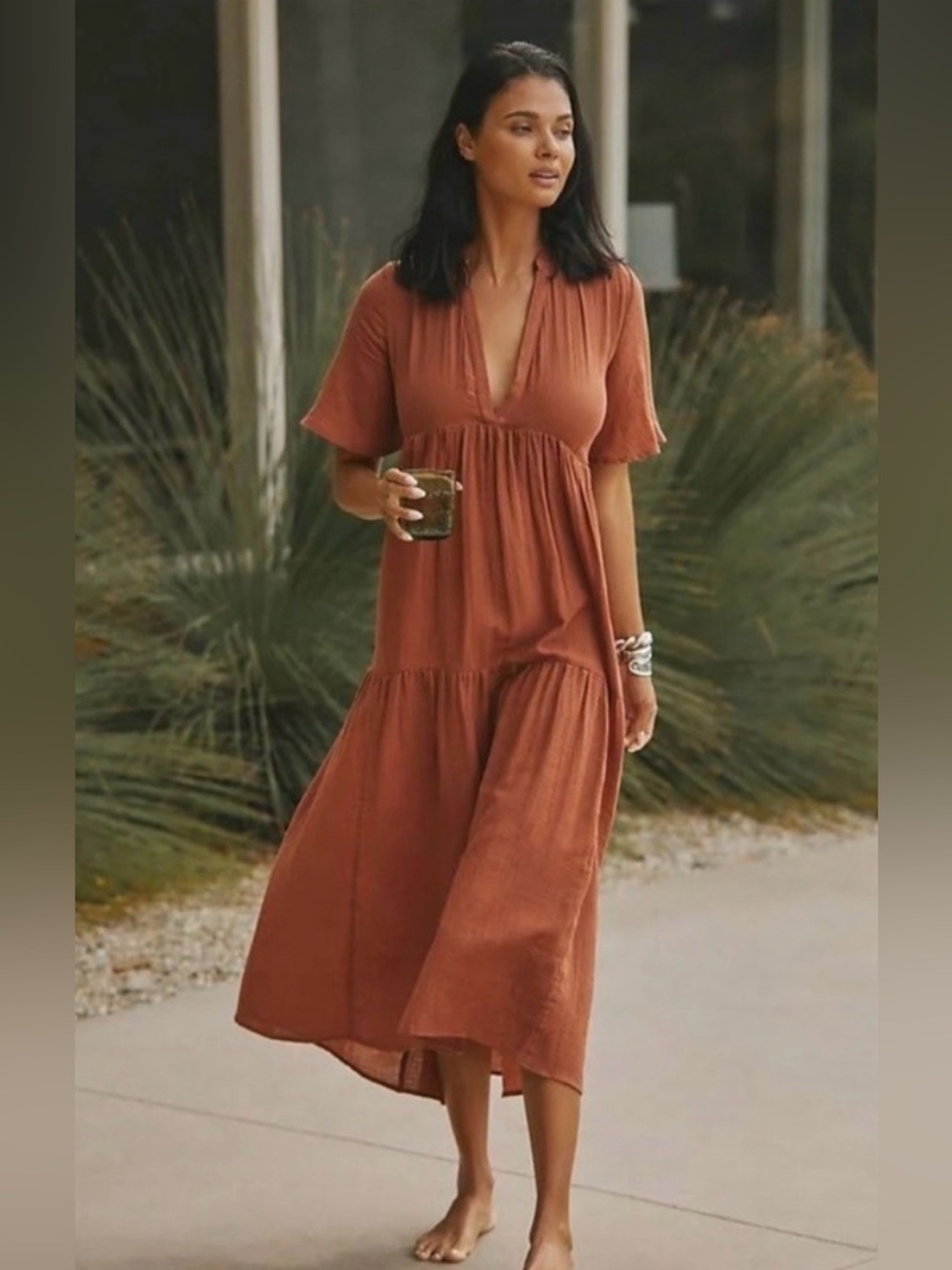 Anthropologie The Kallie Flowy Maxi Dress Womens Size XXS Cotton Gauze